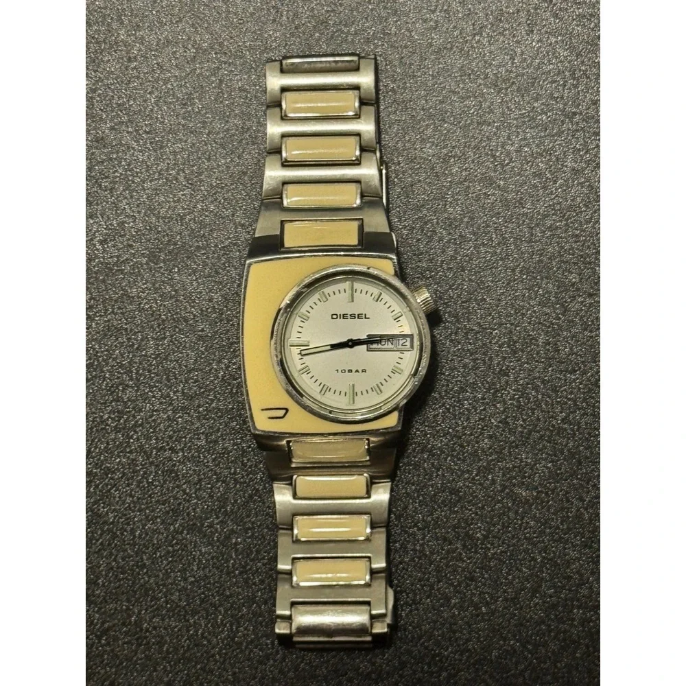 Mens Vintage‎ Diesel DZ4067 Stainless Steel Watch White Steel 10 Bar Y2K Retro